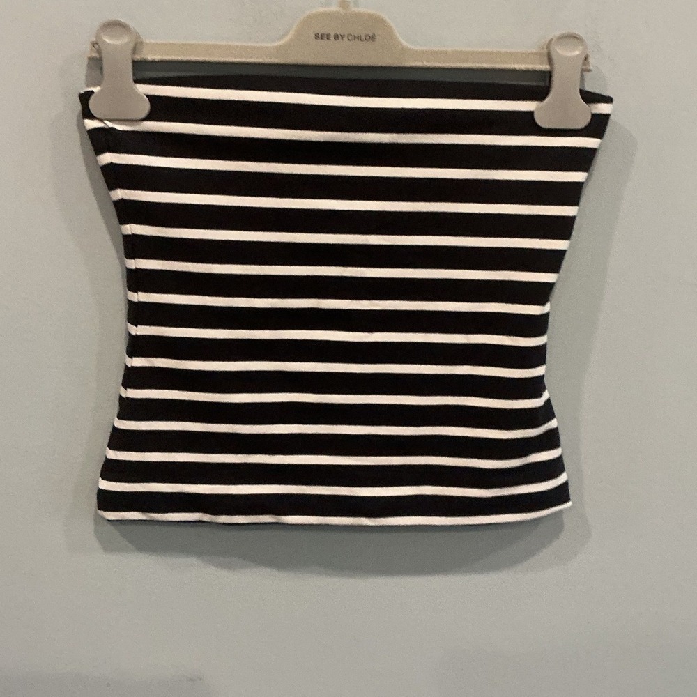 NEW Madewell Womens Cotton Tube Top M Navy Blue White Striped Nautical Fisherman